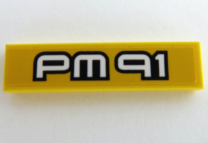 Tile 1 x 4 with Black and White 'PM 91' Pattern (Sticker) - Set 42049