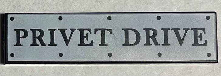 Tile 1 x 4 with Road Sign with 'PRIVET DRIVE' and Rivets on White Background Pattern