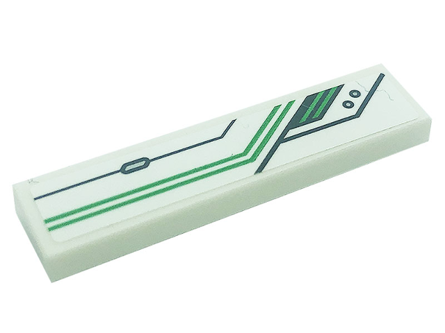 Tile 1 x 4 with Black and Bright Green Lines and Silver Dots Pattern Model Left Side (Sticker) - Set 80020