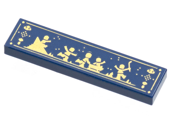 Tile 1 x 4 with Gold People Playing on Ice, Sliding, Sledding, Hockey Pattern