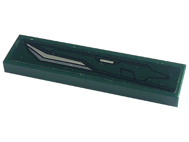 Tile 1 x 4 with Black Lines, Dark Bluish Gray, Dark Green and Silver Armor Plates Pattern Model Right Side (Sticker) - Set 76195