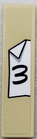 Tile 1 x 4 with Black Number 3 on White Paper Background  with Folded Corner Pattern (Sticker) - Set 910016