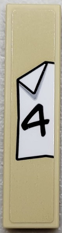 Tile 1 x 4 with Black Number 4 on White Paper Background  with Folded Corner Pattern (Sticker) - Set 910016