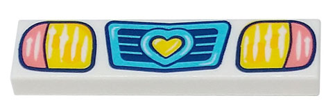 Tile 1 x 4 with Medium Azure Vehicle Grille with Heart, Coral and Yellow Headlights Pattern