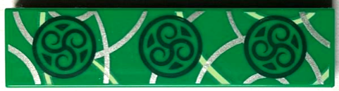 Tile 1 x 4 with Dark Green Ornate Symbols and Silver Curved Lines Pattern (BrickHeadz Minerva McGonagall Trim)