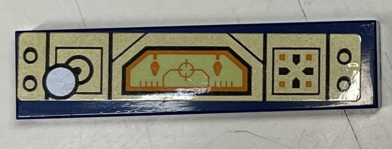 Tile 1 x 4 with Control Panel with Screen, Joystick, and Buttons on Gold Background Pattern (Sticker) - Set 72001