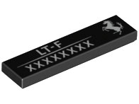 Tile 1 x 4 with Ferrari Logo White Horse, 'LT-F' and 8-digit Serial Number Pattern