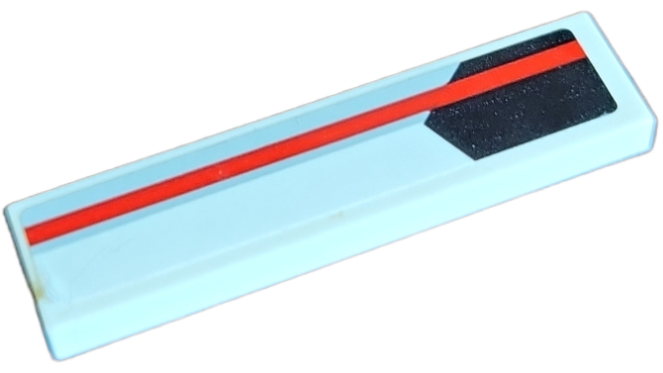 Tile 1 x 4 with Red and Light Bluish Gray Stripe over Black Pentagon Pattern Model Left Side (Sticker) - Set 75872