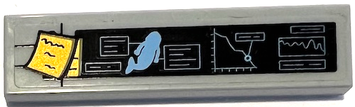 Tile 1 x 4 with Yellow Notes and Medium Blue Minifigure Mermaid Silhouette and Diagrams on Black Background Pattern (Sticker) - Set 60096