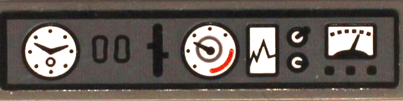 Tile 1 x 4 with Dashboard / Control Panel with White Gauges and Graph and Black Lever and Buttons Pattern (Sticker) - Set 60216