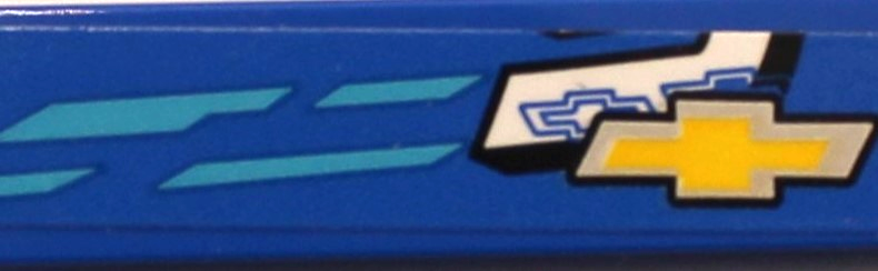 Tile 1 x 4 with Medium Azure Stripes and Yellow and Silver Chevrolet Logo Pattern Model Left Side (Sticker) - Set 75891