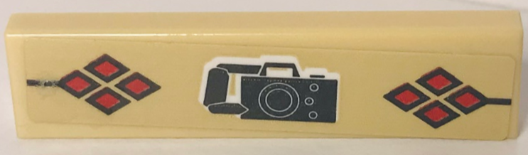 Tile 1 x 4 with Black Camera and Red Diamonds Pattern (Sticker) - Set 40429