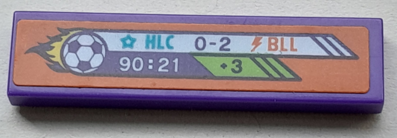 Tile 1 x 4 with Scoreboard, Flaming Soccer Ball, 'HLC 0-2 BLL, '90:21' and '+3' Pattern (Sticker) - Set 41669