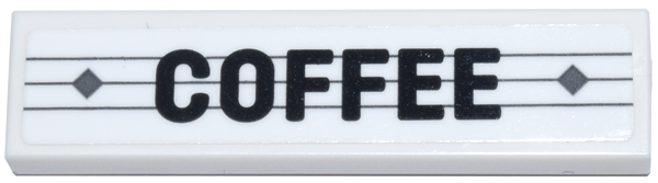 Tile 1 x 4 with Black 'COFFEE' over 3 Dark Bluish Gray Lines and 2 Diamonds Pattern (Sticker) - Set 910011