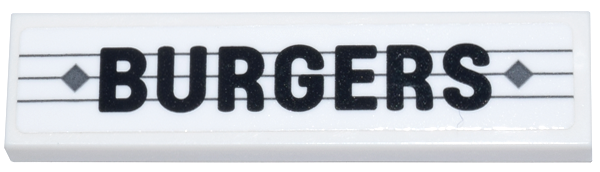 Tile 1 x 4 with Black 'BURGERS' over 3 Dark Bluish Gray Lines and 2 Diamonds Pattern (Sticker) - Set 910011