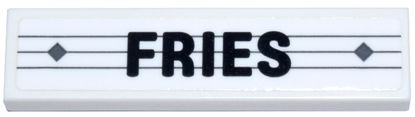 Tile 1 x 4 with Black 'FRIES' over 3 Dark Bluish Gray Lines and 2 Diamonds Pattern (Sticker) - Set 910011