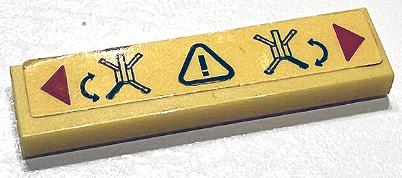 Tile 1 x 4 with Extending Crane Legs with Double Curved Arrows, Red Triangles and Exclamation Mark in Warning Triangle Pattern (Sticker) - Set 42097