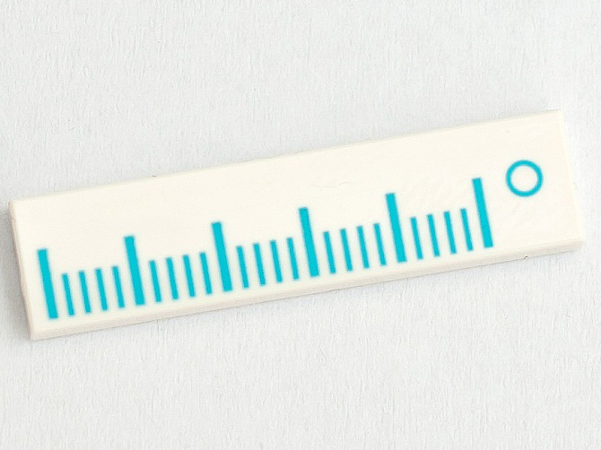 Tile 1 x 4 with Medium Azure Ruler / Measuring Tape Pattern