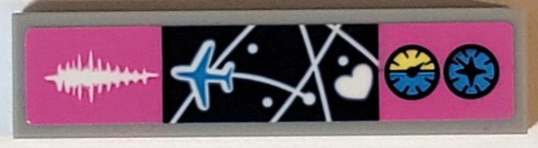 Tile 1 x 4 with Dark Azure Airplane and White Heart on Dark Blue Radar Screen and Radio Waves and Gauges on Dark Pink Background Pattern (Sticker) - Set 41343