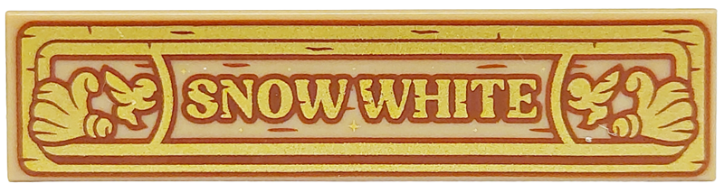 Tile 1 x 4 with Gold and Reddish Brown 'SNOW WHITE' in Frame Pattern