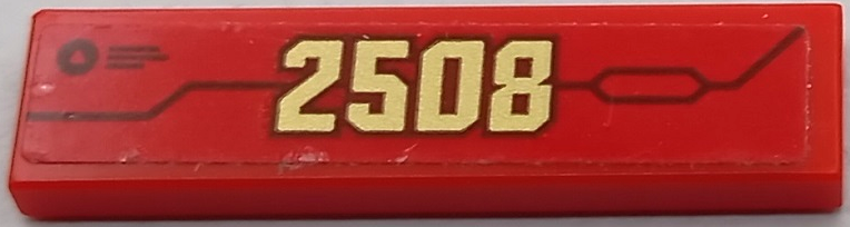 Tile 1 x 4 with Gold '2508' and Armor Plate Outlines Pattern (Sticker) - Set 70677