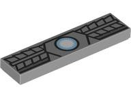 Tile 1 x 4 with Bright Light Blue and White Arc Reactor and Black and Dark Bluish Armor Pattern (BrickHeadz Iron Man MK5 Chest)