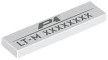 Tile 1 x 4 with Dark Silver 'P1', 'LT-M' and 8-Digit Serial Number Pattern