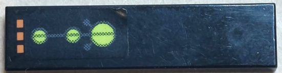 Tile 1 x 4 with Orange Lights, Lime Circles and Dark Bluish Gray Circuitry Pattern (Sticker) - Set 7649