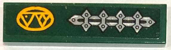 Tile 1 x 4 with Silver Metal Plates with Spikes and Rivets and Bright Light Orange Triangles in Oval Pattern Model Right Side (Sticker) - Set 70434