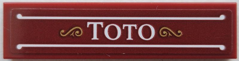 Tile 1 x 4 with White 'TOTO' and Lines, Gold Filigree Pattern (Sticker) - Set 910035