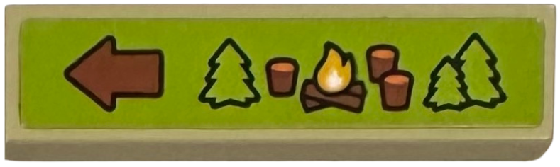 Tile 1 x 4 with Campsite Sign with Arrow, Pine Trees, Campfire, and Tree Stumps Pattern (Sticker) - Set 41735