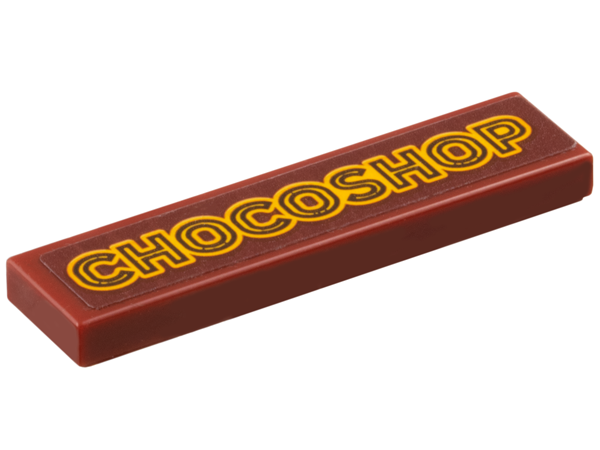 Tile 1 x 4 with Bright Light Orange 'CHOCOSHOP' Pattern (Sticker) - Set 910039