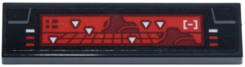 Tile 1 x 4 with Red Console Display, Dark Red Grid and Tanks, White Triangle Indicators Pattern (Sticker) - Set 75413