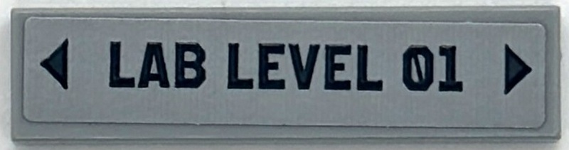 Tile 1 x 4 with Dark Bluish Gray 'LAB LEVEL 01' and Triangles Pattern (Sticker) - Set 76294