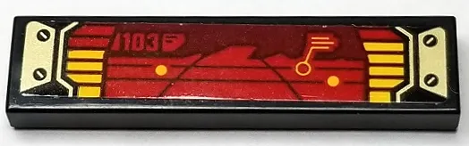 Tile 1 x 4 with Gold Plates, Display Screen with Dark Red, Red and Yellow Tactical Map and '103' Pattern (Sticker) - Set 70677