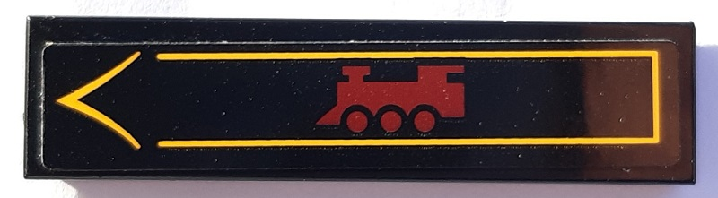 Tile 1 x 4 with Sign with Dark Red Train Locomotive and Bright Light Orange Arrow Pattern (Sticker) - Set 910049