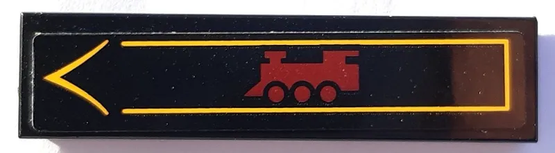 Tile 1 x 4 with Sign with Dark Red Train Locomotive and Bright Light Orange Arrow Pattern (Sticker) - Set 910049