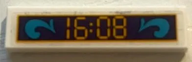 Tile 1 x 4 with Digital Clock, Bright Light Orange '16:08' on Black Background Pattern (Sticker) - Set 41671