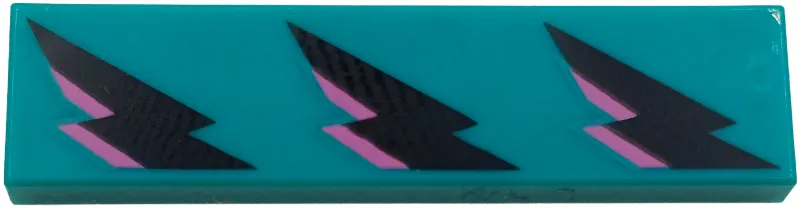Tile 1 x 4 with 3 Black and Dark Pink Lightning Bolts Pattern Model Left Side
