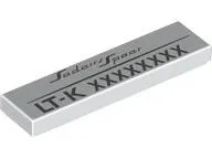 Tile 1 x 4 with Black 'Sadairs Spear', 'LT-K' and 8-digit Serial Number Pattern