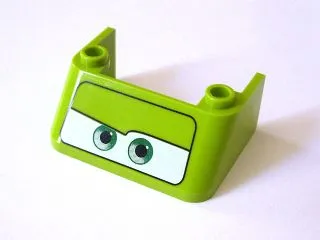 Windscreen 3 x 4 x 1 1/3 with 2 Studs on Top with Green Eyes on White Background Pattern