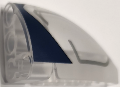 Technic, Panel Curved 5 x 3 x 2 Corner Quarter Ellipse, Left with Dark Blue Edge and Silver Lines Pattern