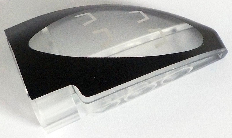 Technic, Panel Curved 5 x 3 x 2 Corner Quarter Ellipse, Left with Black and Silver Porsche GT4 e-Performance Headlight Pattern