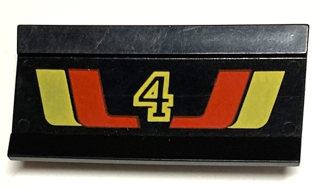 Vehicle, Spoiler / Plow Blade 6 x 3 with Hinge with Red and Yellow Stripes and Number 4 Pattern