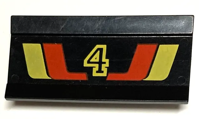 Vehicle, Spoiler / Plow Blade 6 x 3 with Hinge with Red and Yellow Stripes and Number 4 Pattern
