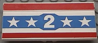 Vehicle, Spoiler / Plow Blade 6 x 3 with Hinge with Red and Blue Stripes with White Number 2 and Stars Pattern