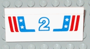 Vehicle, Spoiler / Plow Blade 6 x 3 with Hinge with Red and Blue Stripes with White Number 2 and Stars Pattern (Sticker) - Set 1992