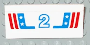 Vehicle, Spoiler / Plow Blade 6 x 3 with Hinge with Red and Blue Stripes with White Number 2 and Stars Pattern (Sticker) - Set 1992