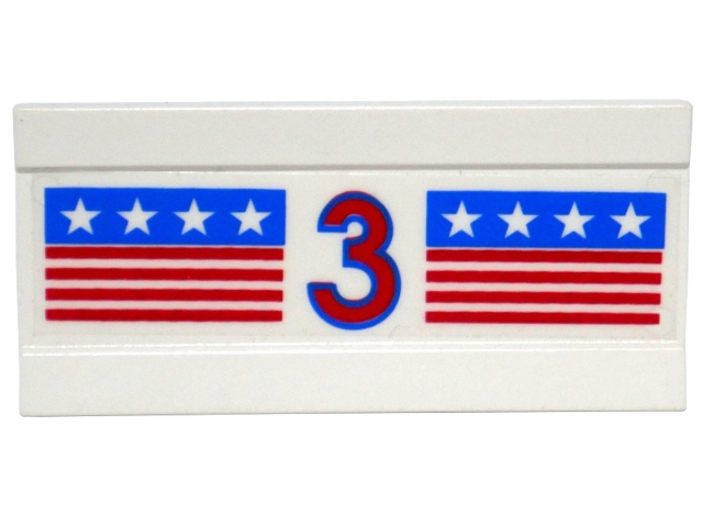Vehicle, Spoiler / Plow Blade 6 x 3 with Hinge with Red and Blue Stripes with Red Number 3 and White Stars Pattern (Sticker) - Set 1821