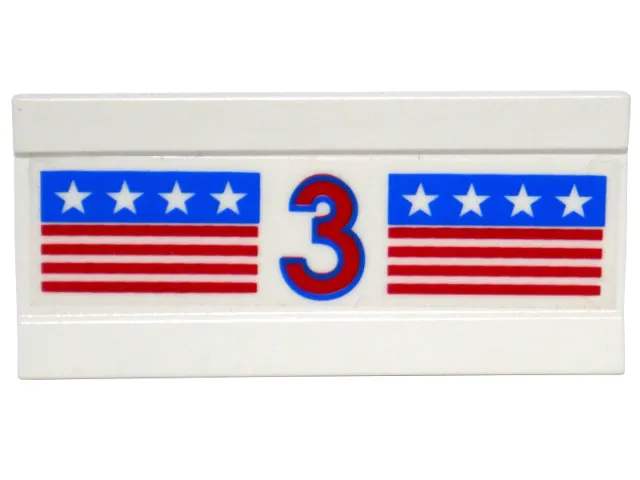 Vehicle, Spoiler / Plow Blade 6 x 3 with Hinge with Red and Blue Stripes with Red Number 3 and White Stars Pattern (Sticker) - Set 1821